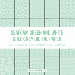 Seafoam Green And White Greek Key Digital Paper