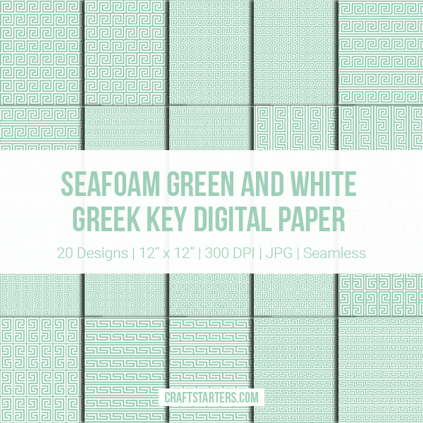 Seafoam Green And White Greek Key Digital Paper