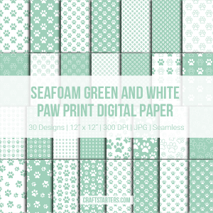 Seafoam Green And White Paw Print Digital Paper