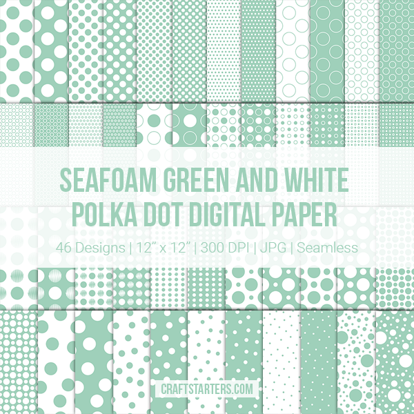 Seafoam Green And White Polka Dot Digital Paper