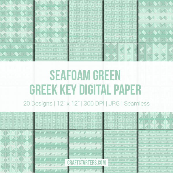 Seafoam Green Greek Key Digital Paper