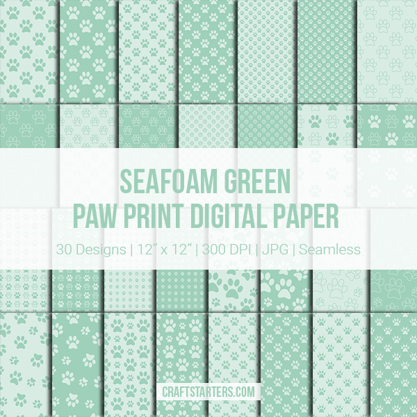 Seafoam Green Paw Print Digital Paper