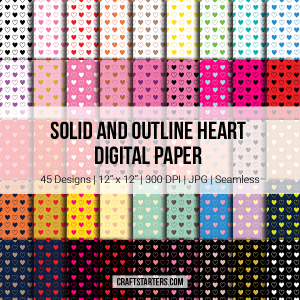 Solid And Outline Heart Digital Paper