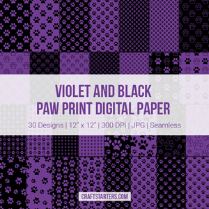 Violet And Black Paw Print Digital Paper