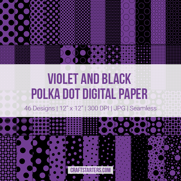 Violet and Black Polka Dot Digital Paper