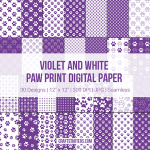 Violet And White Paw Print Digital Paper