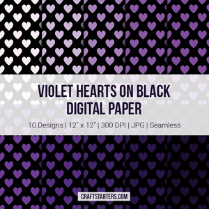 Violet Hearts on Black Digital Paper