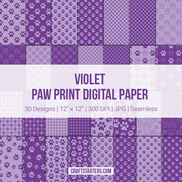 Violet Paw Print Digital Paper