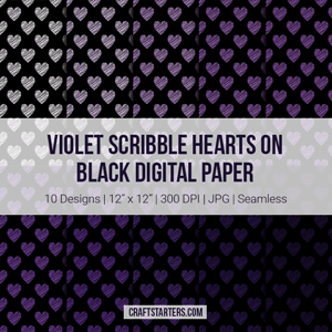 Violet Scribble Hearts On Black Digital Paper