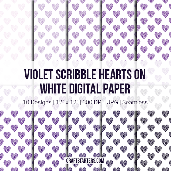 Violet Scribble Hearts On White Digital Paper