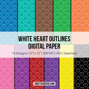 White Heart Outlines Digital Paper