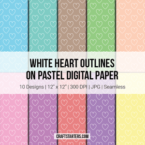 White Heart Outlines On Pastel Digital Paper