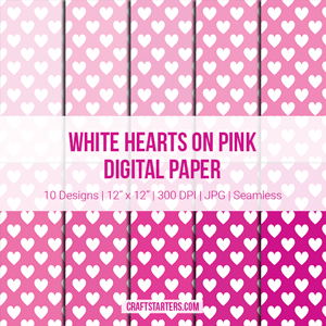 White Hearts on Pink Digital Paper