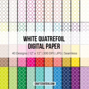 White Quatrefoil Digital Paper