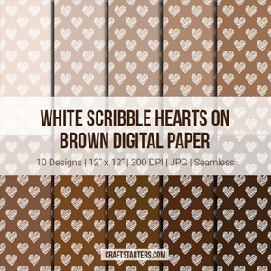 White Scribble Hearts On Brown Digital Paper