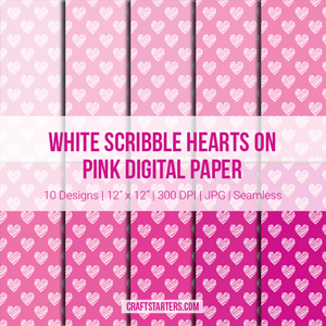 White Scribble Hearts On Pink Digital Paper