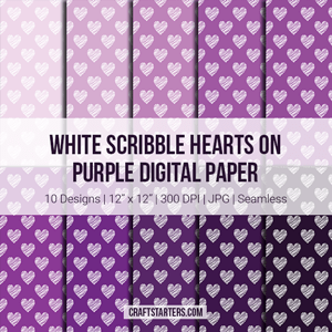 White Scribble Hearts On Purple Digital Paper