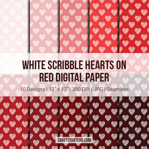 White Scribble Hearts On Red Digital Paper