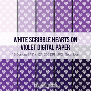 White Scribble Hearts On Violet Digital Paper