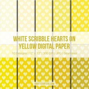 White Scribble Hearts On Yellow Digital Paper