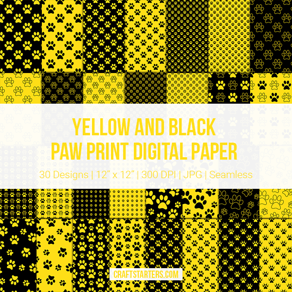 Yellow And Black Paw Print Digital Paper