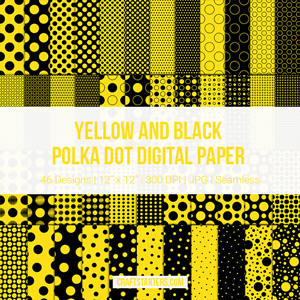 Yellow and Black Polka Dot Digital Paper