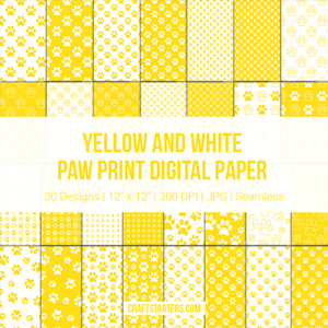 Yellow And White Paw Print Digital Paper