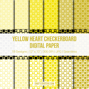 Yellow Heart Checkerboard Digital Paper