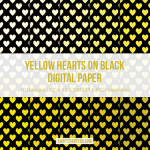 Yellow Hearts on Black Digital Paper
