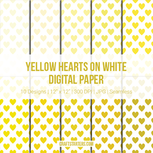 Yellow Hearts on White Digital Paper