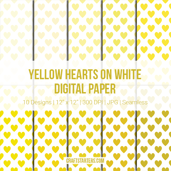 Yellow Hearts on White Digital Paper