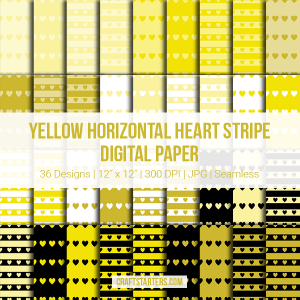 Yellow Horizontal Heart Stripe Digital Paper