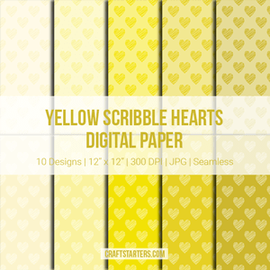 Yellow Scribble Hearts Digital Paper