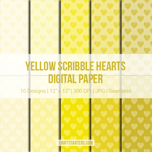 Yellow Scribble Hearts Digital Paper