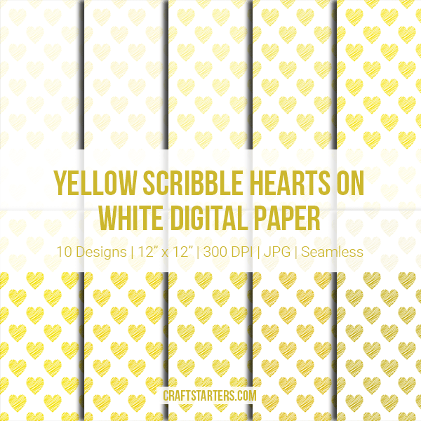 Yellow Scribble Hearts On White Digital Paper