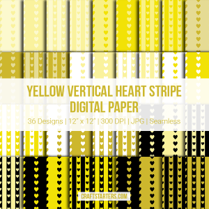 Yellow Vertical Heart Stripe Digital Paper