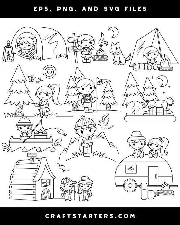 Camping Kids Digital Stamps