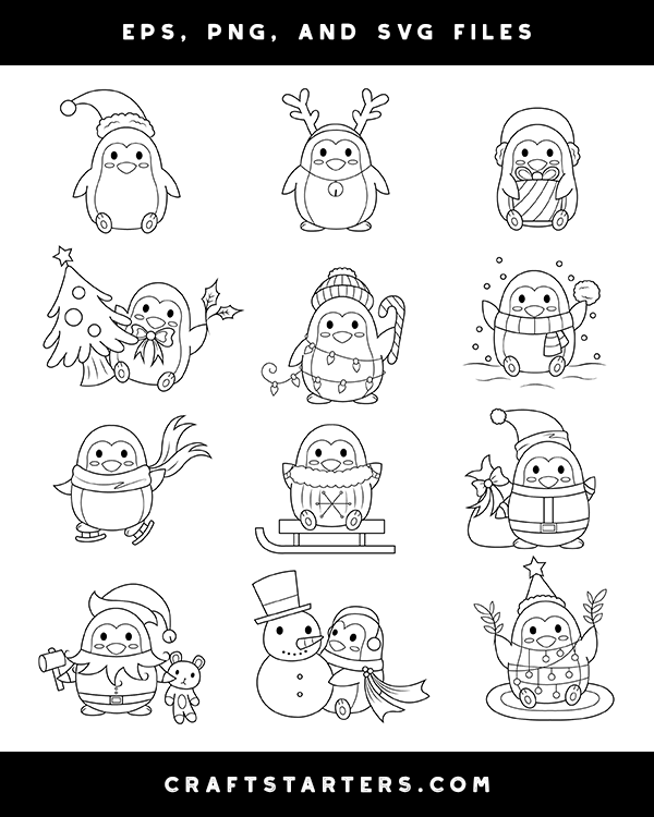 Christmas Penguin Digital Stamps