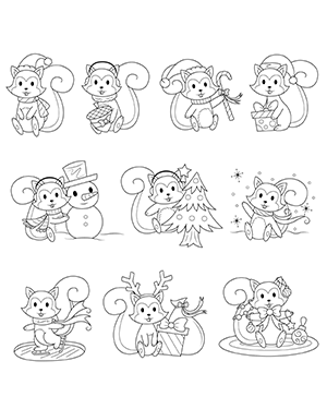 Christmas Squirrel Digital Stamps