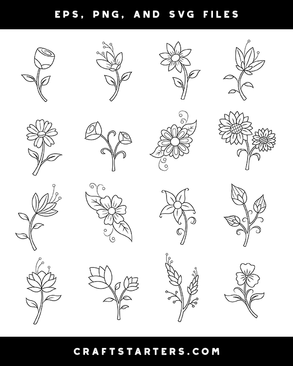 Flower Digital Stamps | Black and White Clip Art