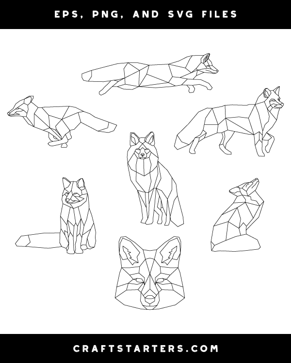 Download Geometric Fox Digital Stamps Black And White Clip Art