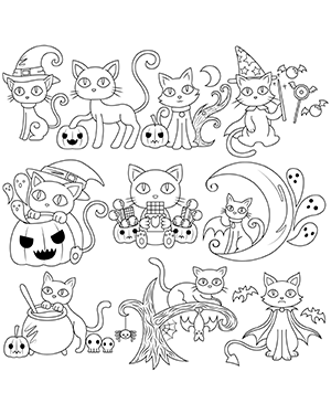 Halloween Cat Digital Stamps