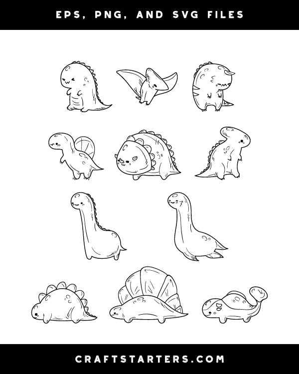 Kawaii Dinosaur Digital Stamps