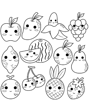 Kawaii Fruit Digital Stamps