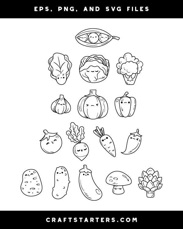Kawaii Vegetable Digital Stamps