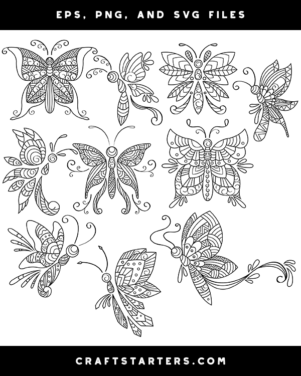 Ornate Butterfly Digital Stamps