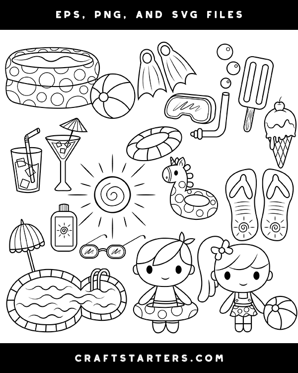 Pool Party Digital Stamps