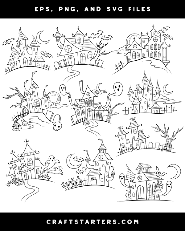 halloween haunted house clip art black and white