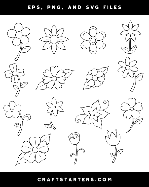 Simple Flower Digital Stamps