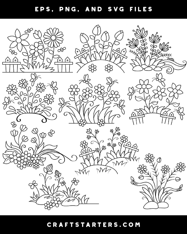 Spring Flower Bed Digital Stamps